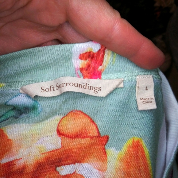 Soft Surroundings Mint Watercolor Rose Design Sweater Knit Delphina Tunic Top - Picture 4 of 6